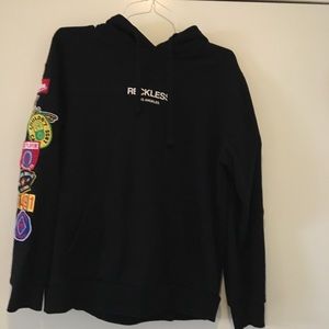 UNISEX Young & Reckless Black Patched Hoodie